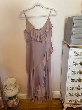 Express Dusty Mauve Ruffled Spaghetti Strap Maxi Dress